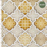 Geometric Damask Gold Detail Patterned Digital Printed Fabric